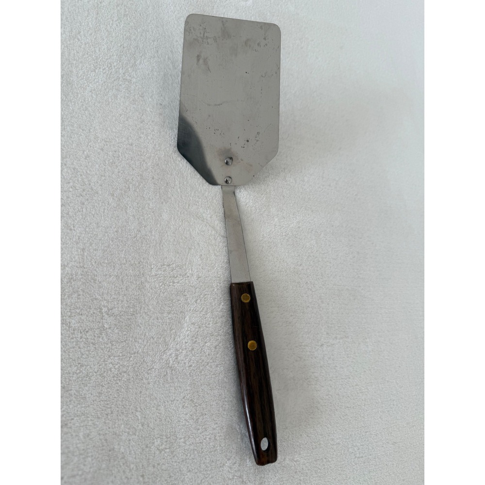 Vintage Cooking Spatula Turner Stainless Made in USA Faux Wood Handle